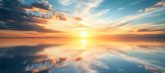 Obraz premium A serene, coastal sunset with a clear horizon line and space for text