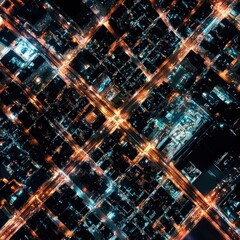 Aerial Nighttime View of Urban Energy Grid Connections