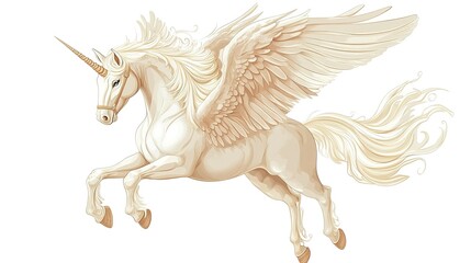 Illustration of pegasus horse isolated on white background as transparent png, phantasy animal. Pegasus. Illustration  