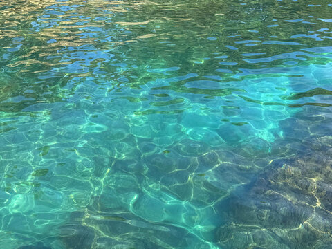 Ocean water blue turquoise clear glittering surface.