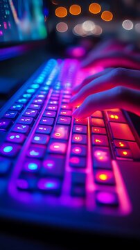 RGB Gaming Keyboard - Gamer Hands Typing, Illuminated Keys, Esports, Gaming Setup
