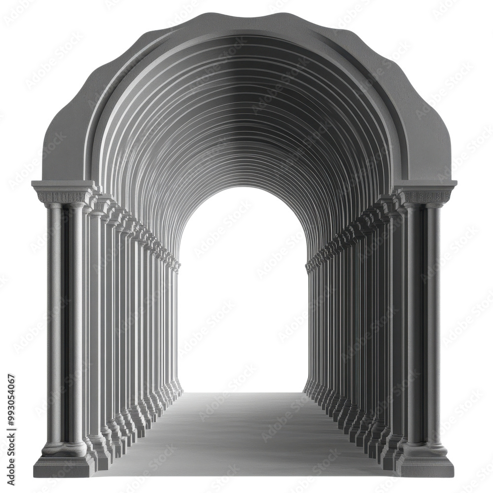 Poster architectural archway with gray columns. transparent background
