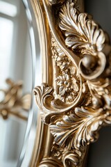 Ornate Gold Mirror Frame with Swirling Designs