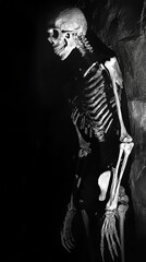 Obraz premium Skeleton Emerging from Shadows in Infrared Light