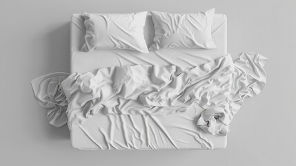 White Bed Sheet. Bed mockup with Blank Bedclothes for Sleep Template