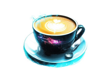 Naklejka premium Coffee cup with latte art, white isolated background transparent background
