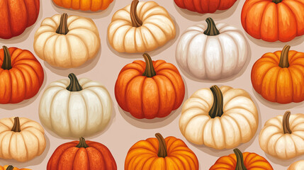 pattern different colorful pumpkins, halloween festival.