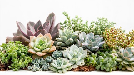 Fototapeta premium Composition of various succulents on a white background 
