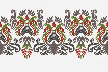 Ikat floral pattern on white background.Ikat ethnic pattern vector illustration,Aztec style,hand drawn,baroque embroidery.design for texture,fabric,clothing,decoration,carpet,print.