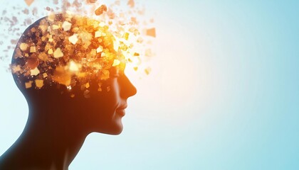 Obraz premium A person thinking with symbolic images floating around their head