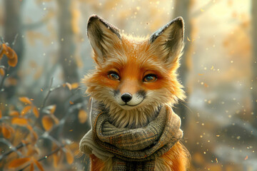 Fototapeta premium Patrikeevna the Fox, a cunning character from Russian folklore, radiating sly charm and wit