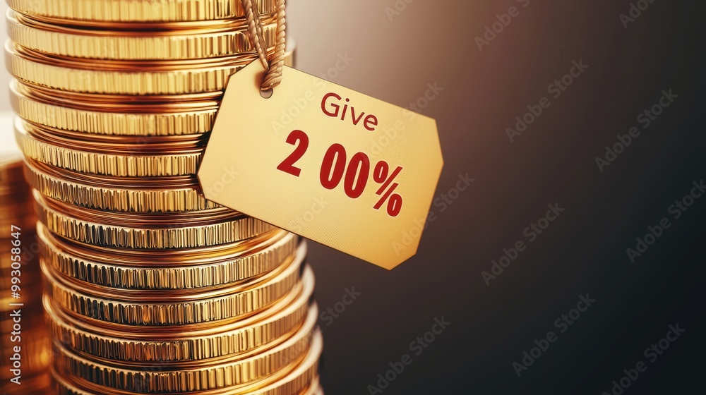 Poster stack of golden coins with price tag display