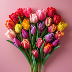Obraz premium A heartfelt Mothers Day scene showcasing vibrant tulips within a heart silhouette