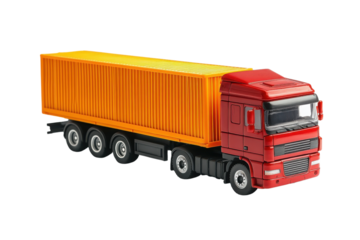 Red truck with orange container, white background transparent background