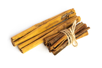 Cinnamon sticks isolated on white background. Cinnamon packaging