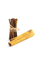Cinnamon sticks isolated on white background. Cinnamon packaging