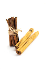 Cinnamon sticks isolated on white background. Cinnamon packaging