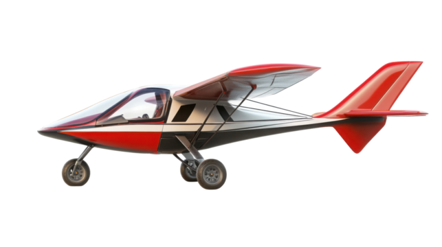 Sporty aircraft with red accents, isolated. transparent background