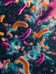 Naklejka premium Colorful 3D Bacteria in a Swirling Mass