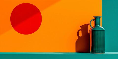 Green Ceramic Jug and Red Circle - Minimalist Still Life