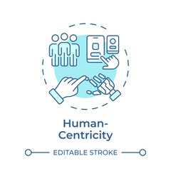 Human-centricity soft blue concept icon. Pillars of industry 5.0. Robotics. Human robot interaction. Round shape line illustration. Abstract idea. Graphic design. Easy to use in article