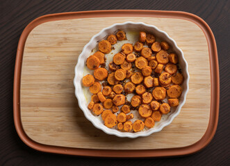 Delicious Garlic Butter Parmesan Carrots in a White Tray Ready to Eat – The Perfect Holiday Side Dish Close-Up