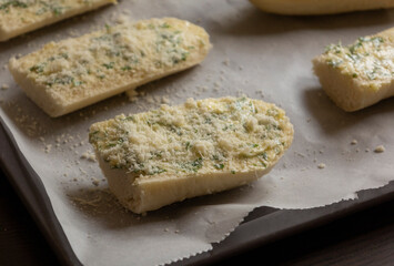 Ready to Bake Garlic Bread Close-Up