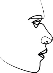 Side view of human face one line drawing. Vector illustration.