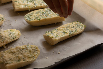 Ready to Bake Garlic Bread Close-Up