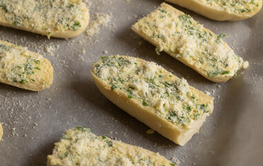 Ready to Bake Garlic Bread Close-Up