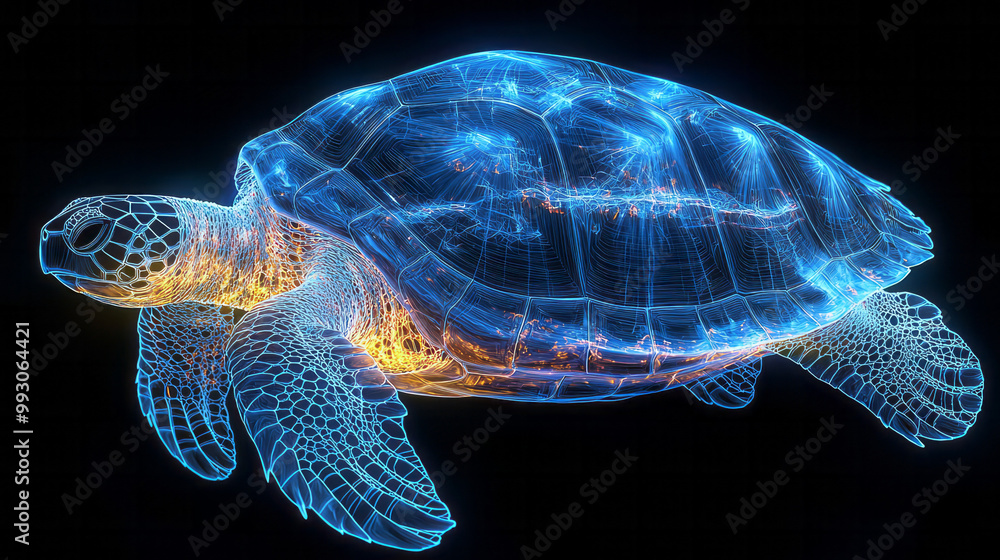 Poster an x-ray view of a turtle, revealing the intricate structure of its shell and internal anatomy,