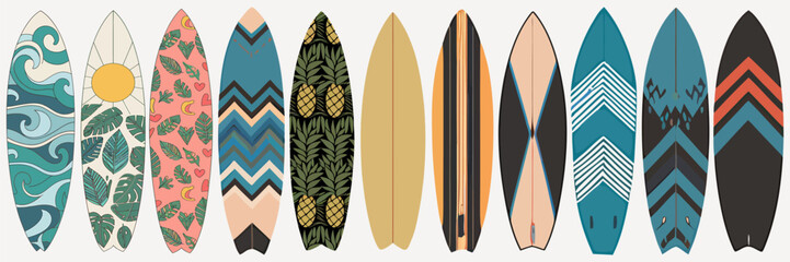 surfboard element collection white background