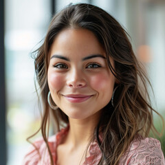 Naklejka premium Close-up of smiling businesswoman in professional office setting