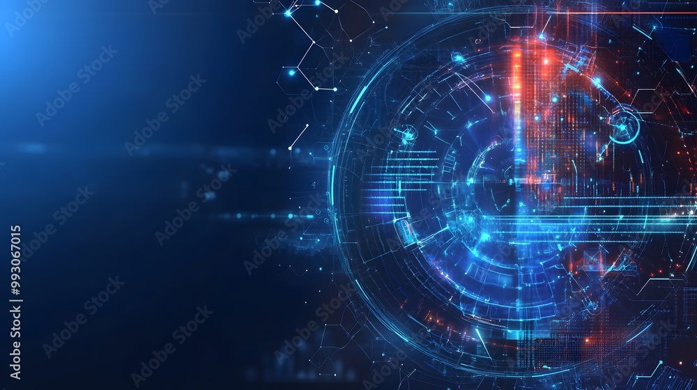 Poster abstract digital network with glowing lines and geometric shapes