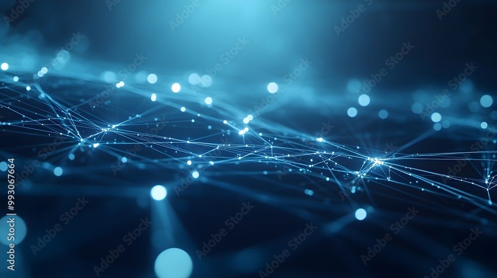 Poster abstract digital network with interconnected lines and glowing nodes