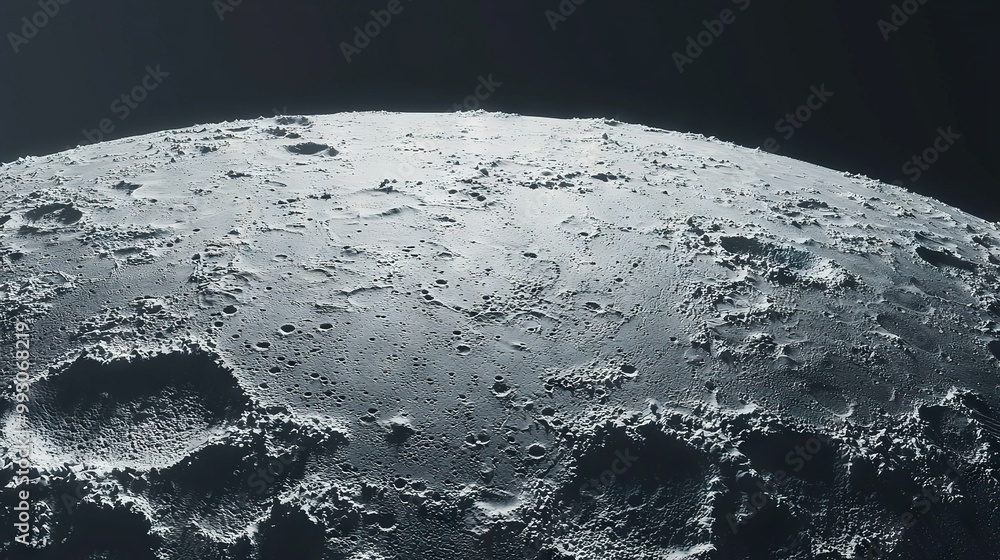 Poster a close-up view of the moon's surface as seen from a space shuttle in the distance