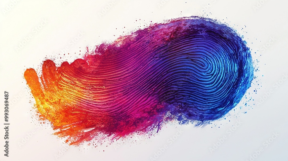 Poster a colorful fingerprint on a white backdrop with a visible imprint in the center