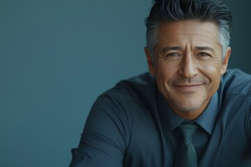 Obraz premium Portrait of a Middle-Aged Man with a Blue Shirt and a Tie