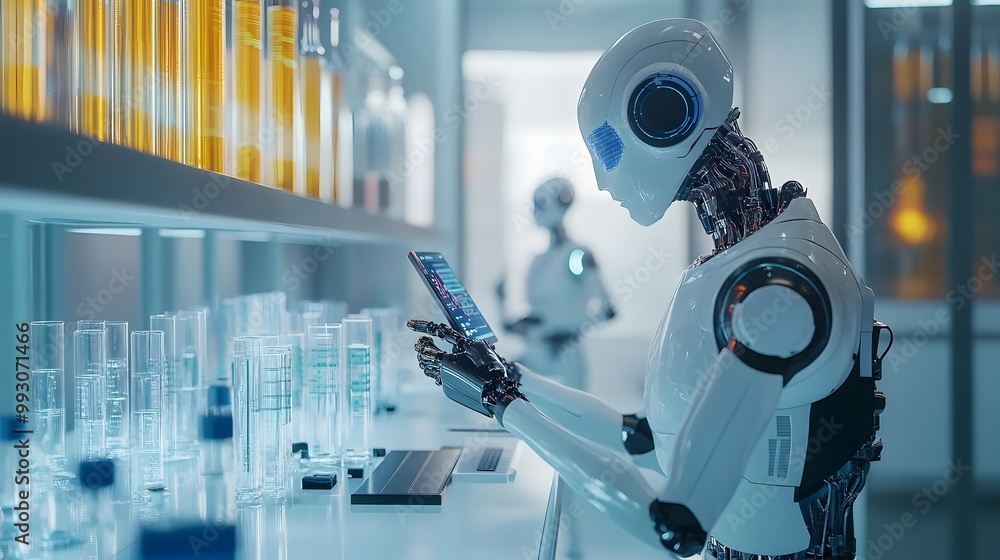 Poster a humanoid robot in a lab setting using a tablet