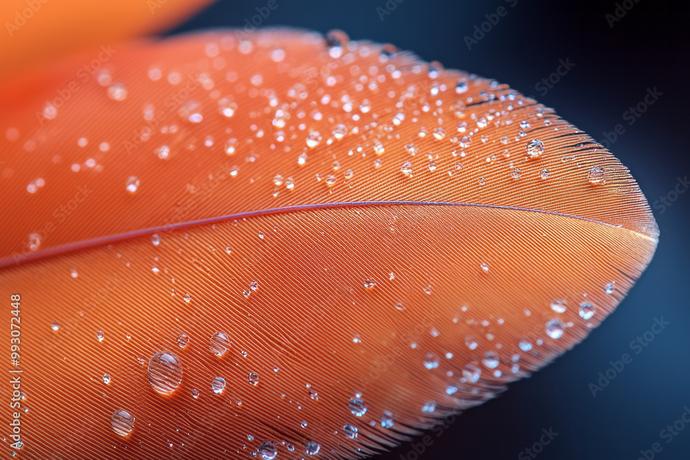 Poster a detailed macro shot of a single bird feather,