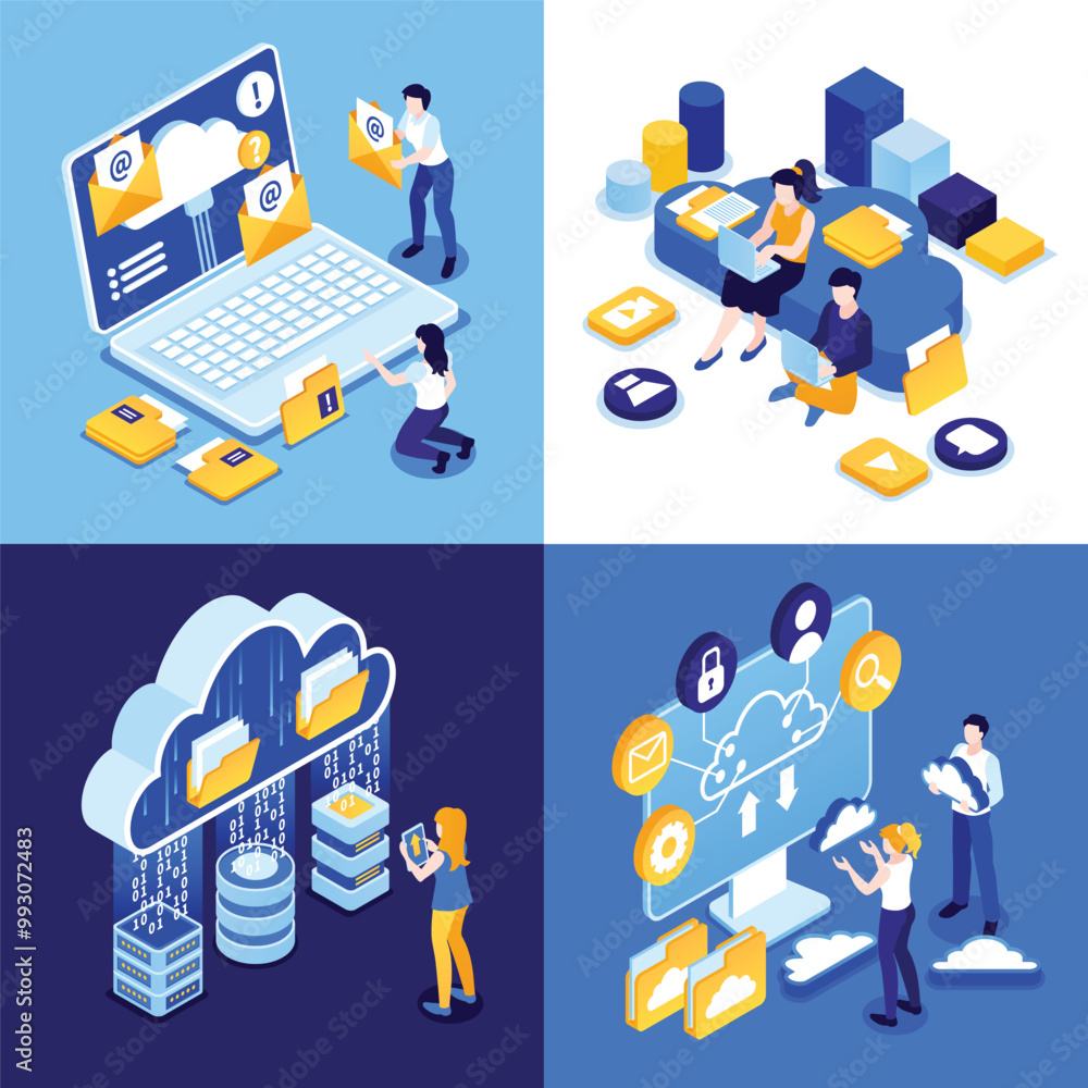 Canvas Prints cloud computing services illustrations in isometric style