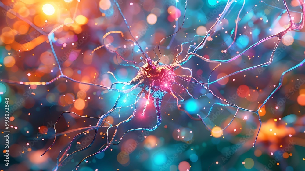 Poster a 3d illustration of a neural network intertwined with symbols of cybersecurity and artificial intel