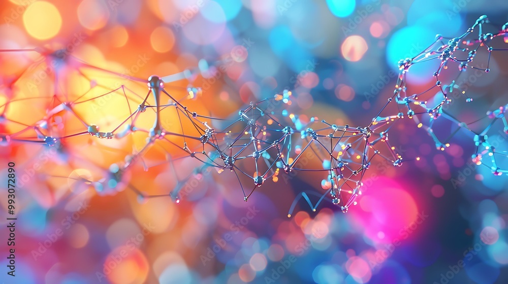 Poster a 3d illustration of a neural network intertwined with symbols of cybersecurity and artificial intel