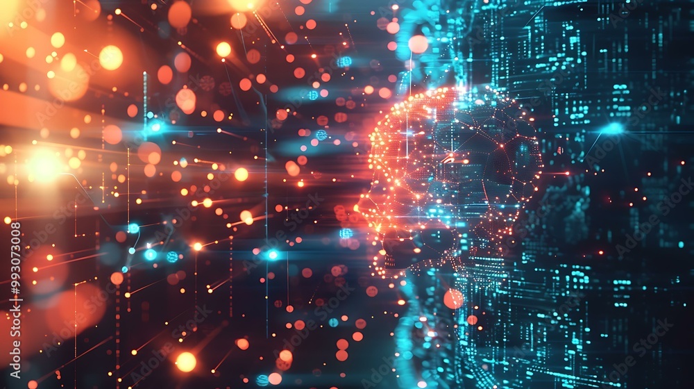 Poster global ai and big data concept with a detailed neural network, data streams, and digital security el