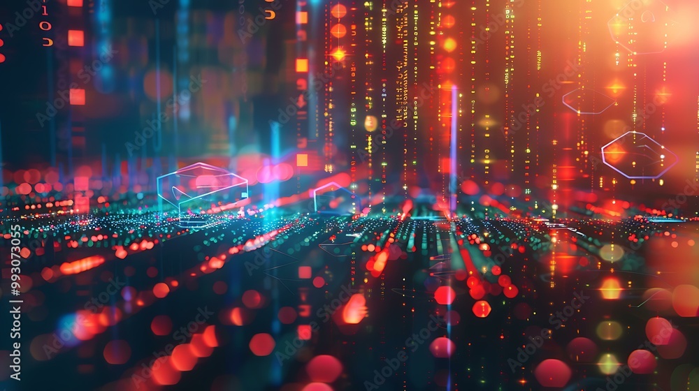 Poster global ai and big data concept with a detailed neural network, data streams, and digital security el
