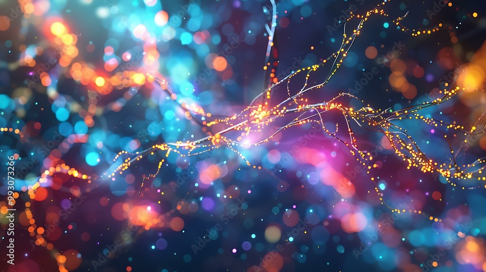 Poster visualization of artificial intelligence and big data analytics, featuring neural pathways and digit
