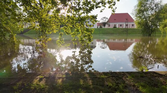 Flooded park next to the river R&aacute;ba in Győr Hungary