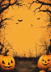 Festive Halloween Banner with Spooky Font and Silhouettes, Ideal for Vector Art and Advertising