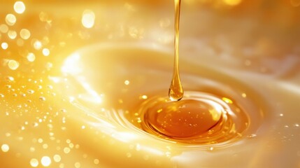 Drizzling Honey into Milk with Golden Swirls