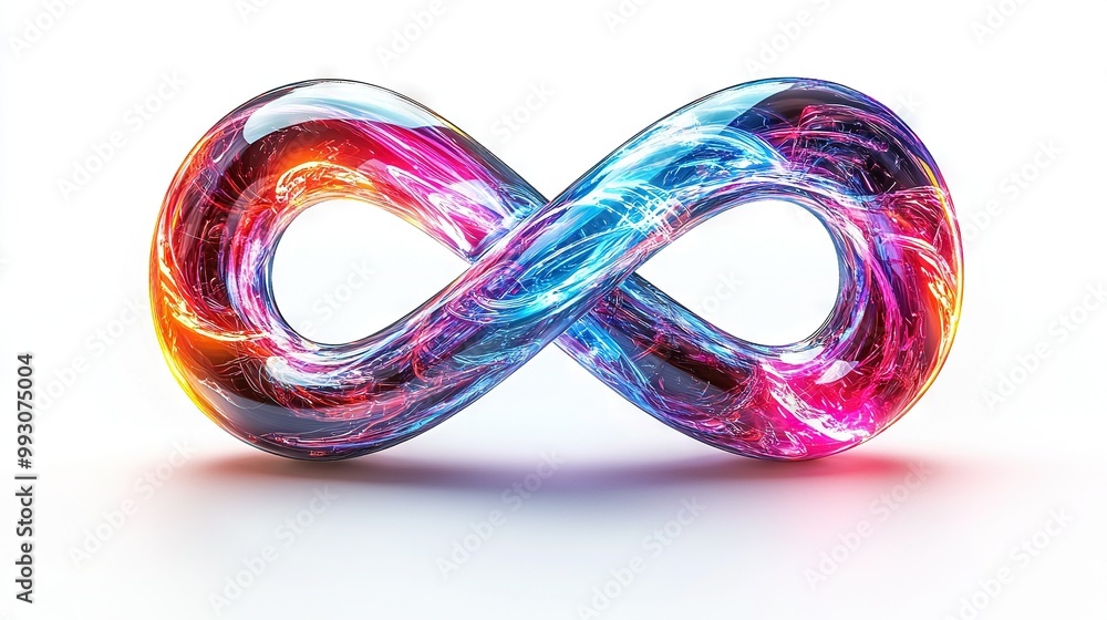 Poster colorful infinite symbol on white background with reflection